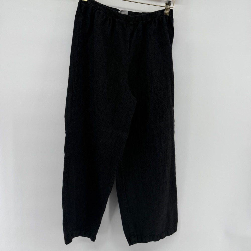 Hot Cotton by Arcware Black 100% Linen Elastic Waist Wide Leg Pants Womens Small